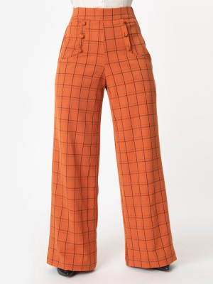 Unique Vintage Orange Windowpane High Waist Ginger Pants