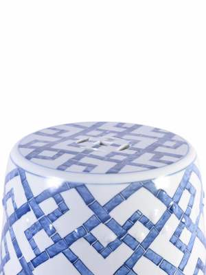 Bamboo Joints Garden Stool, Blue And White