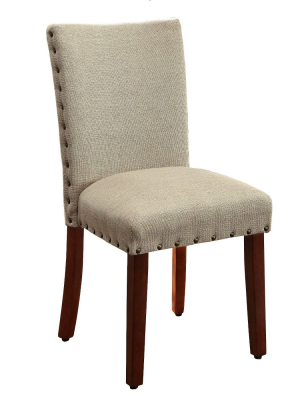 Set Of 2 Fabric Upholstered Wooden Parson Chairs With Nailhead Trim Accent Beige - Benzara