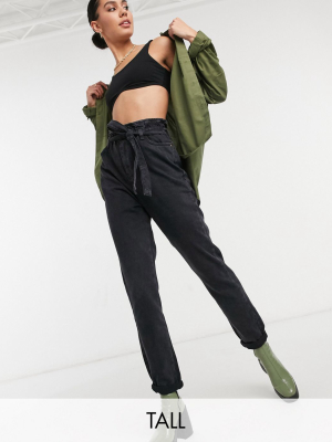 New Look Tall Paperbag Waist Jeans In Black