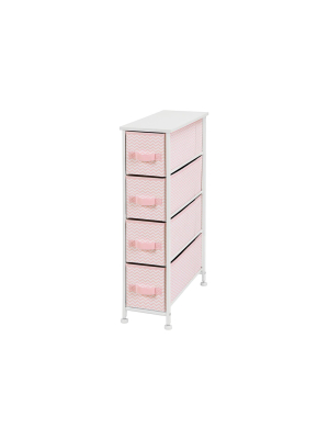 Mdesign Narrow Vertical Dresser Storage Organizer Tower, 4 Drawer - Pink Chevron