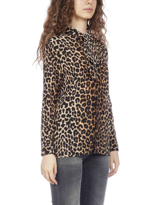 Saint Laurent Pussybow Leopard Print Blouse