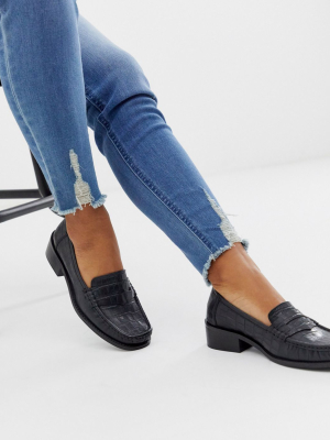 Asos Design Marley 90's Leather Loafer Flat Shoes In Black