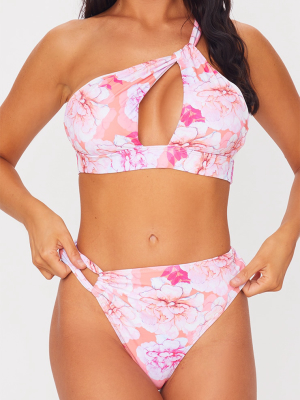 Pink Super High Leg Floral Bikini Bottom