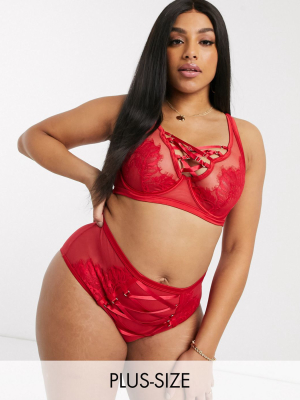 Playful Promises X Gabi Fresh Lace Overlay High Waist Brief In Red