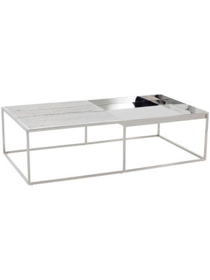 Corbett Coffee Table, While/polished Stainless Base