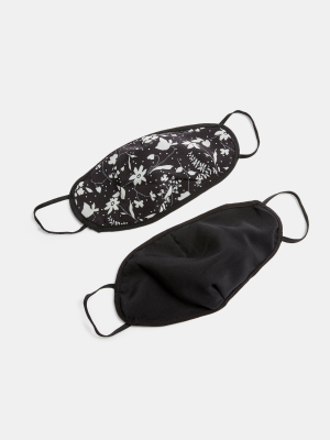 **2 Pack Black And Floral Print Fashion Face Mask