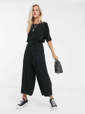 Asos Design Tie Waist Jumpsuit In Black