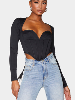 Black Scuba Pointed Hem Long Sleeve Corset