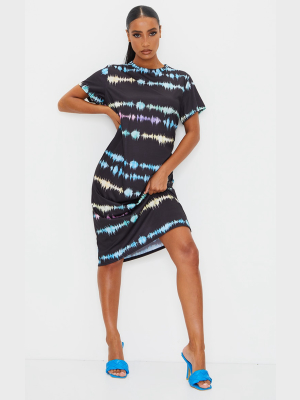 Multi Print Tie Dye Print Midi T Shirt Dress