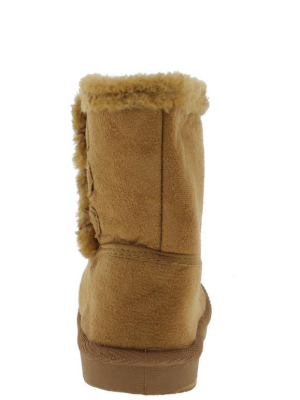 Bbq03ks Beige Button Faux Fur Infant Boot