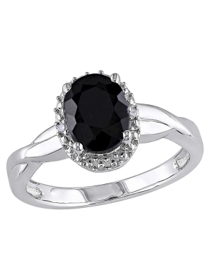 1 3/5 Ct. T.w. Oval Black Sapphire And 0.01 Ct. T.w. Diamond Ring Silver (i3)