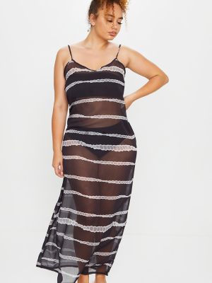 Plus Black Tie Dye Striped Sheer Strappy Maxi...