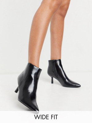 Asos Design Wide Fit Reunite Pointed Boots With Interest Heel In Black