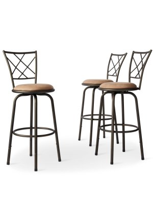 Set Of 3 Camilla Adjustable Swivel Barstool Quarter Cross Back Peat Brown - Inspire Q