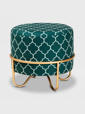 Candice Quatrefoil Velvet Upholstered Metal Ottoman - Baxton Studio