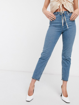 Asos Design Recycled High Rise Farleigh 'slim' Mom Jeans In Mid Vintage Wash