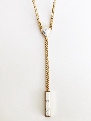 Sanctuary Project Semi Precious White Howlite Chain Link Y Statement Necklace Gold