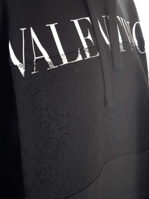 Valentino Logo Printed Lace-detailed Hoodie