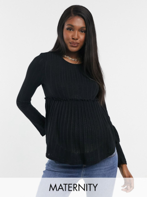 New Look Maternity Knit Peplum Top In Black