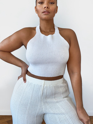 Plus Cream Knitted Halterneck Crop Top