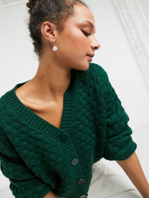 Monki Ninni Knit Cardigan In Green