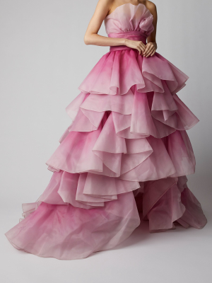 Tiered-ruffle Strapless Tulle Gown