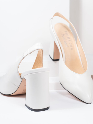 Chelsea Crew White Leather Slingback Kenzie Heels