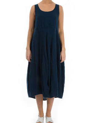 Balloon Dark Blue Linen Dress