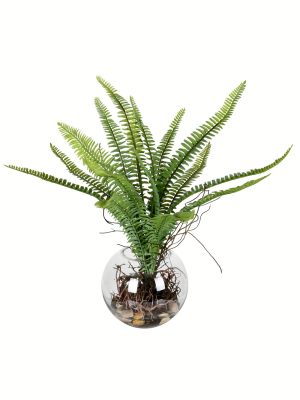 Vickerman 15.5" Green Fern In Glass Pot.