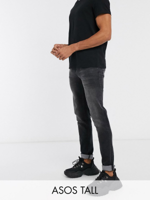 Asos Design Tall 'responsible Edit' Skinny Jeans In Washed Black