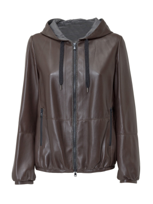 Brunello Cucinelli Zipped Hooded Leather Jacket