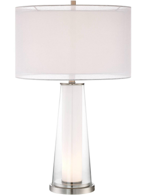 360 Lighting Modern Table Lamp With Nightlight Frosted Glass Inner Clear Glass Outer White Drum Shade For Living Room Family