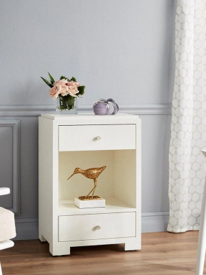 Fedor Two Drawer Side Table White Grasscloth