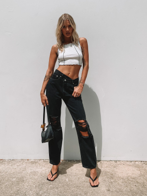 Holly Asymmetric Ripped Leg Jeans Black Denim