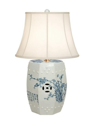 Garden Stool Lamp In Blue & White