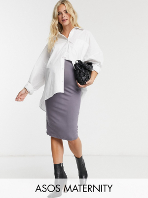 Asos Design Maternity Jersey Midi Pencil Skirt In Charcoal