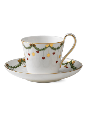 Star Fluted Christmas Cups & Saucers