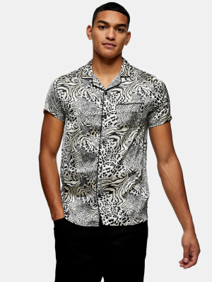 Animal Print Satin Revere Shirt