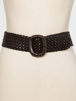 Women's Wide Covered Buckle Woven Braided Belt - Universal Thread™ Brown