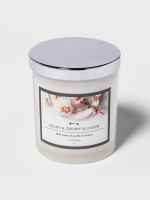 11oz Lidded Milky Glass Jar Peony And Cherry Blossom Candle - Threshold™