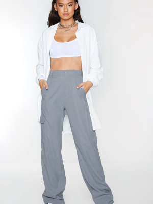 Grey Peached Finish Wide Leg Cargo Pants