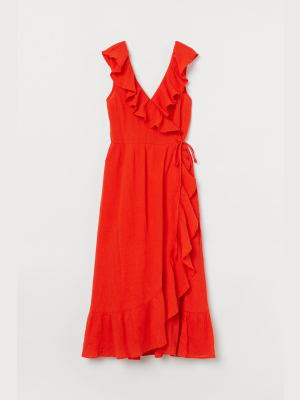 Flounce-trimmed Cotton Dress