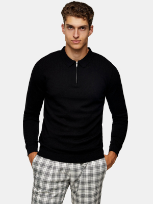 Considered Black Polo Zip Knitted Sweater