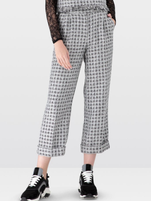 Black And White Tweed Straight Leg Trousers