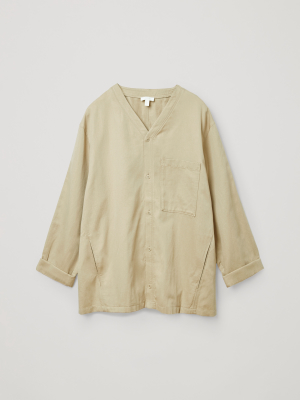 V-neck Organic Cotton-linen Shirt Jacket