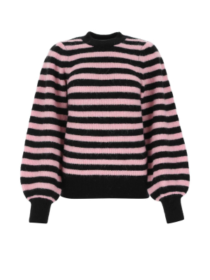 Ganni Striped Puff-sleeve Jumper