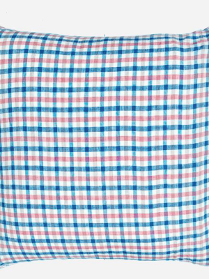 Linen Euro Pillowcase, Blue Coral Gingham