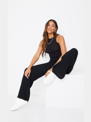 Black Tie Waist Wide Leg Knitted Pants