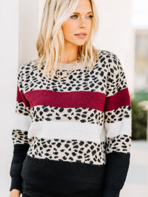 Fun State Of Mind Burgundy Red Cheetah Sweater
